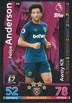 Felipe Anderson West Ham United 2018/19 Topps Match Attax Away Kit #336